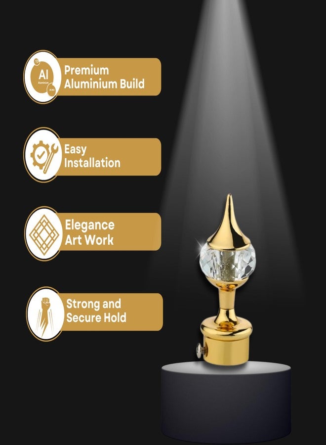 GLOXY ENTERPRISE Aluminum Single Diamond Curtain Brackets Parda Holders with Support Fittings 1 Inch Rod Pocket Finials Designer Door and Window (Golden 3 Pair) - Image 5