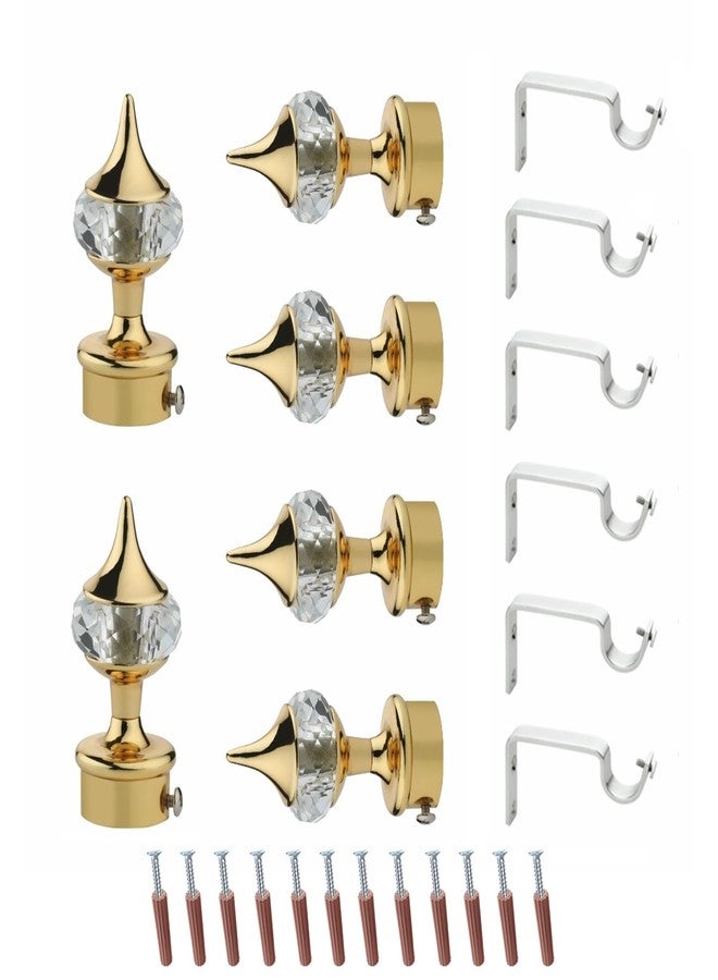 GLOXY ENTERPRISE Aluminum Single Diamond Curtain Brackets Parda Holders with Support Fittings 1 Inch Rod Pocket Finials Designer Door and Window (Golden 3 Pair) - Image 1