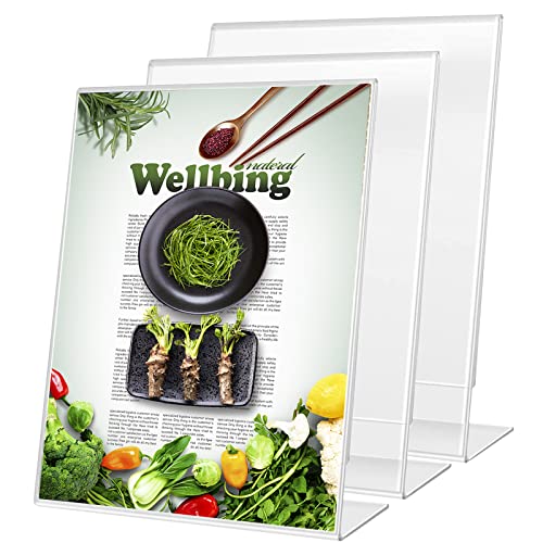 Lechay 8.5 x 11 inches Clear Table Menu Display Stand Desktop Display Stand Paper Holder Table Top Sign Holder Suitable for Restaurants, Office, Home, Store (L-Shape 3 Pack 8.5x11) - Image 1