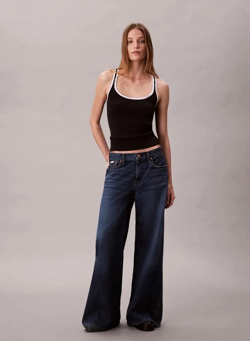 Calvin Klein Jeans Black Combo Contrast Trim Ribbed Tank Top for Women | Best Price UAE