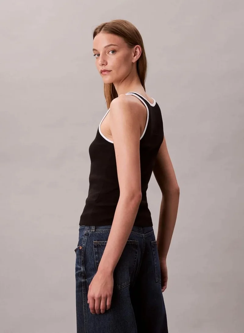 Calvin Klein Jeans Black Combo Contrast Trim Ribbed Tank Top for Women | Best Price UAE