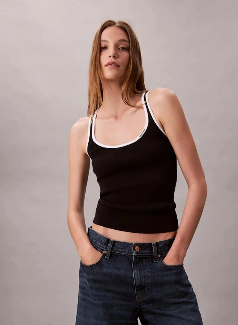Contrast Trim Ribbed Tank Top