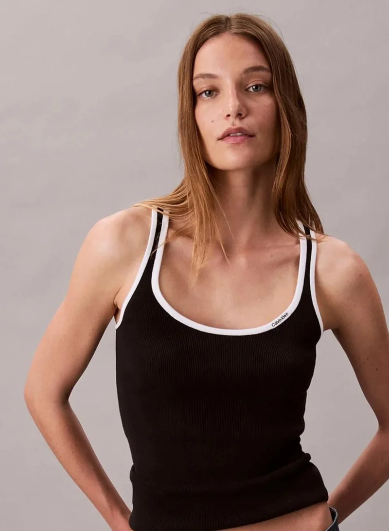 Calvin Klein Jeans Black Combo Contrast Trim Ribbed Tank Top for Women | Best Price UAE