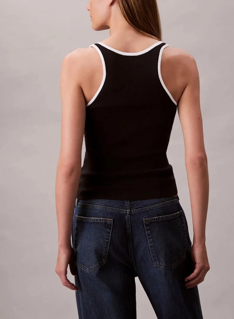 Calvin Klein Jeans Black Combo Contrast Trim Ribbed Tank Top for Women | Best Price UAE