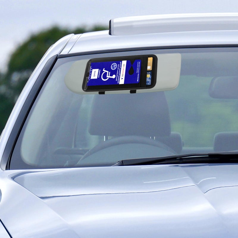 CHIMUYU Handicap Placard Holder for Car, Disabled Parking Permit Sign Protector for Car Visor Auto Card Clip with Pen Holder, Note Paper Card Slot, Elastic Strap (1, Black) - Image 3