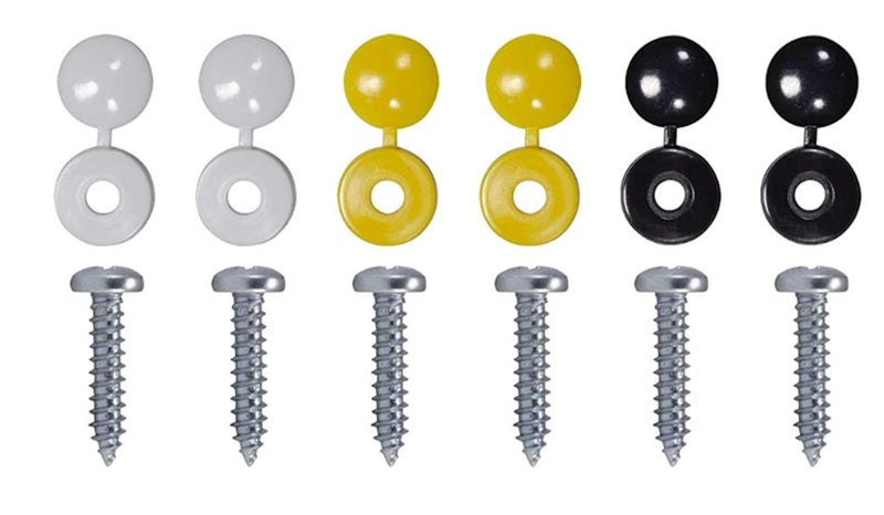 Goliath Number Plate Fixings, 6 Piece Set, Quality Hinged Caps and 19mm Screws - Image 1