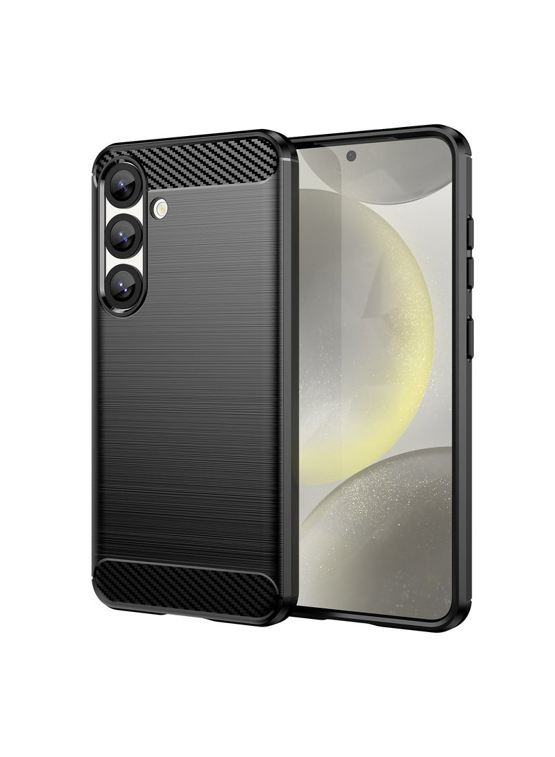 يوارب كينج غطاء هاتف رفيع مع امتصاص الصدمات، مصنوع من ألياف الكربون TPU المطاطية الواقية لهاتف Samsung Galaxy S25 5G باللون الأسود - Image 1