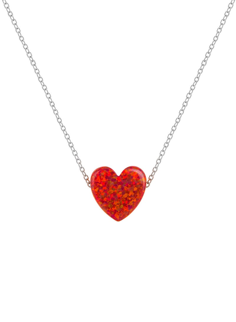 Minza ” Red Heart ” Pure 925 Sterling Silver, Opal stone, Handmade Necklace for Women, Pendant and Chain Necklace, 1.00 grams of Silver, Jewelry for Casual & Special Occasion - Image 1