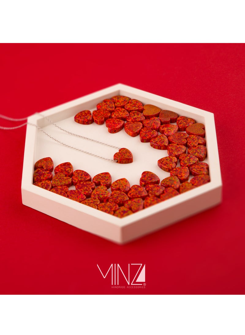 Minza ” Red Heart ” Pure 925 Sterling Silver, Opal stone, Handmade Necklace for Women, Pendant and Chain Necklace, 1.00 grams of Silver, Jewelry for Casual & Special Occasion - Image 4