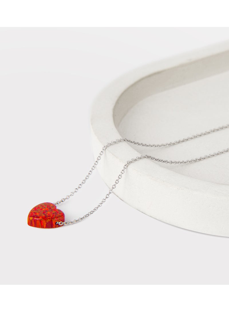 Minza ” Red Heart ” Pure 925 Sterling Silver, Opal stone, Handmade Necklace for Women, Pendant and Chain Necklace, 1.00 grams of Silver, Jewelry for Casual & Special Occasion - Image 5