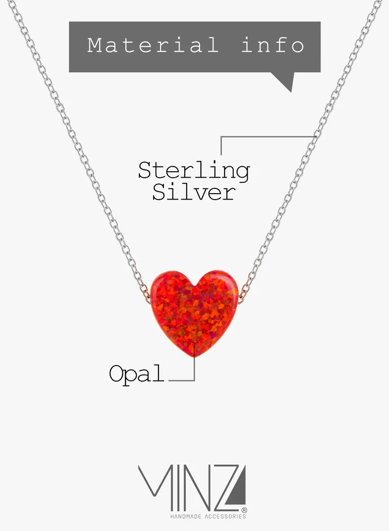 Minza  Minza ” Red Heart ” Pure 925 Sterling Silver, Opal stone, Handmade Necklace for Women, Pendant and Chain Necklace, 1.00 grams of Silver, Jewelry for Casual & Special Occasion for Women | Best Price UAE