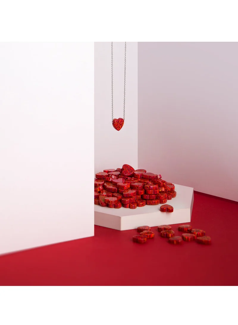 Minza  Minza ” Red Heart ” Pure 925 Sterling Silver, Opal stone, Handmade Necklace for Women, Pendant and Chain Necklace, 1.00 grams of Silver, Jewelry for Casual & Special Occasion for Women | Best Price UAE