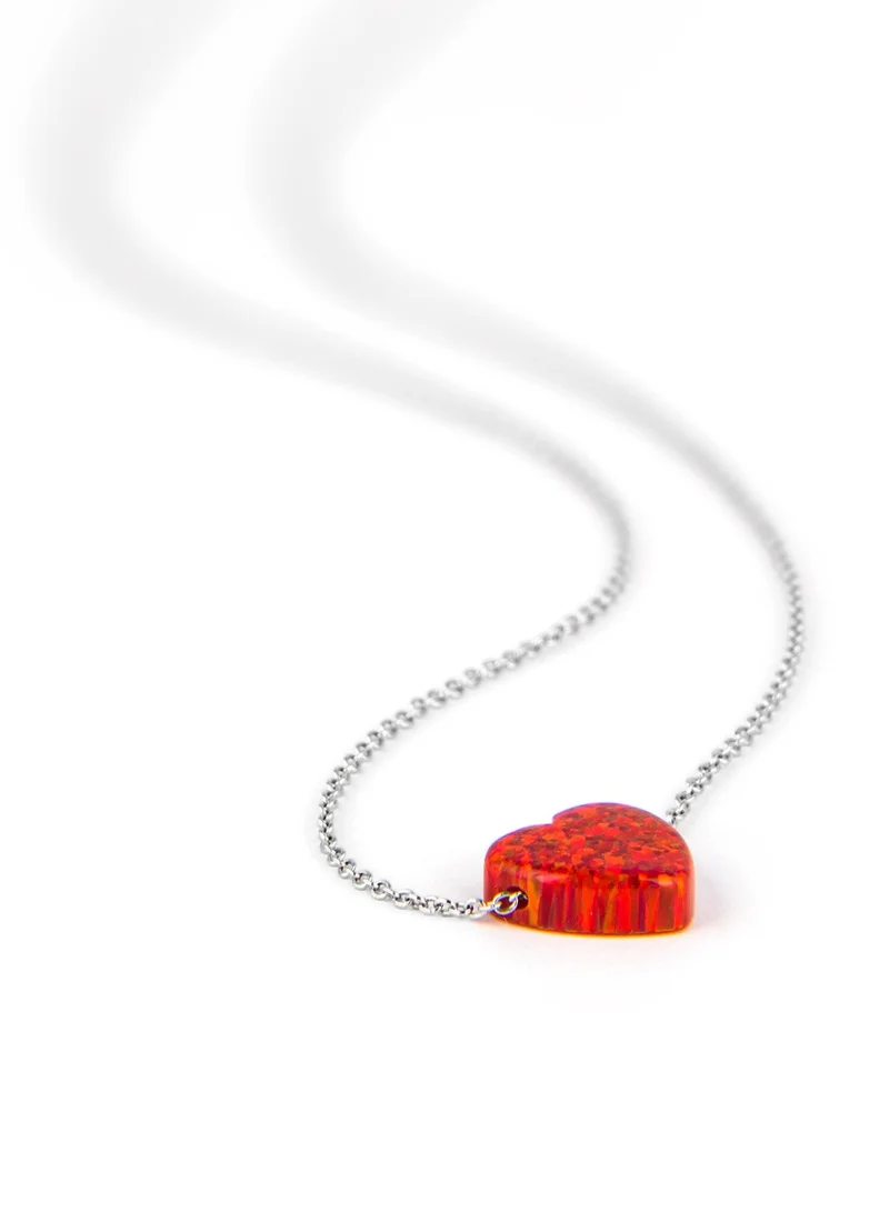 Minza  Minza ” Red Heart ” Pure 925 Sterling Silver, Opal stone, Handmade Necklace for Women, Pendant and Chain Necklace, 1.00 grams of Silver, Jewelry for Casual & Special Occasion for Women | Best Price UAE