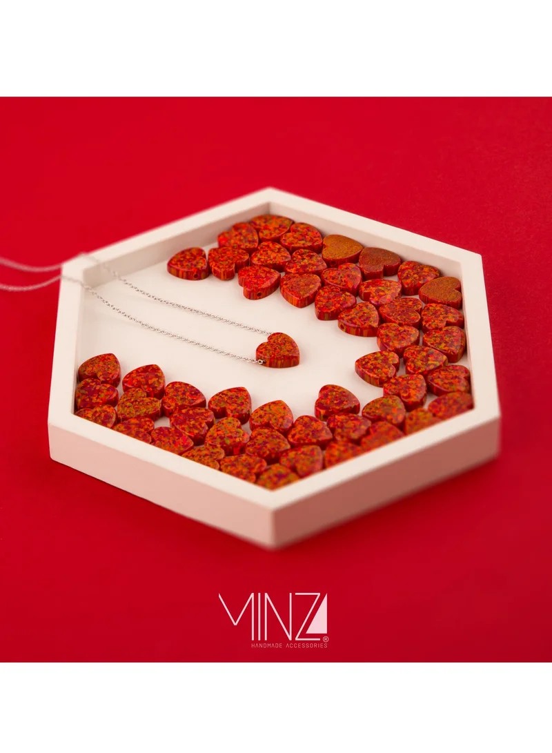 Minza  Minza ” Red Heart ” Pure 925 Sterling Silver, Opal stone, Handmade Necklace for Women, Pendant and Chain Necklace, 1.00 grams of Silver, Jewelry for Casual & Special Occasion for Women | Best Price UAE
