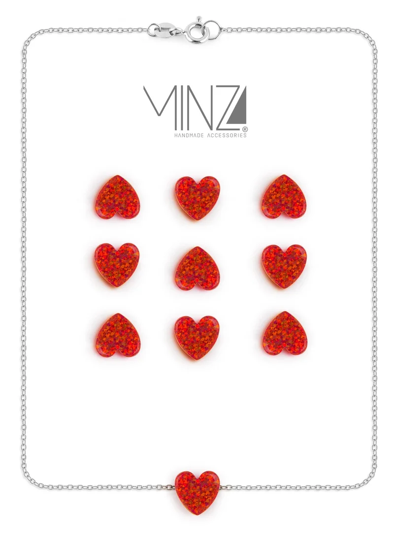 Minza  Minza ” Red Heart ” Pure 925 Sterling Silver, Opal stone, Handmade Necklace for Women, Pendant and Chain Necklace, 1.00 grams of Silver, Jewelry for Casual & Special Occasion for Women | Best Price UAE