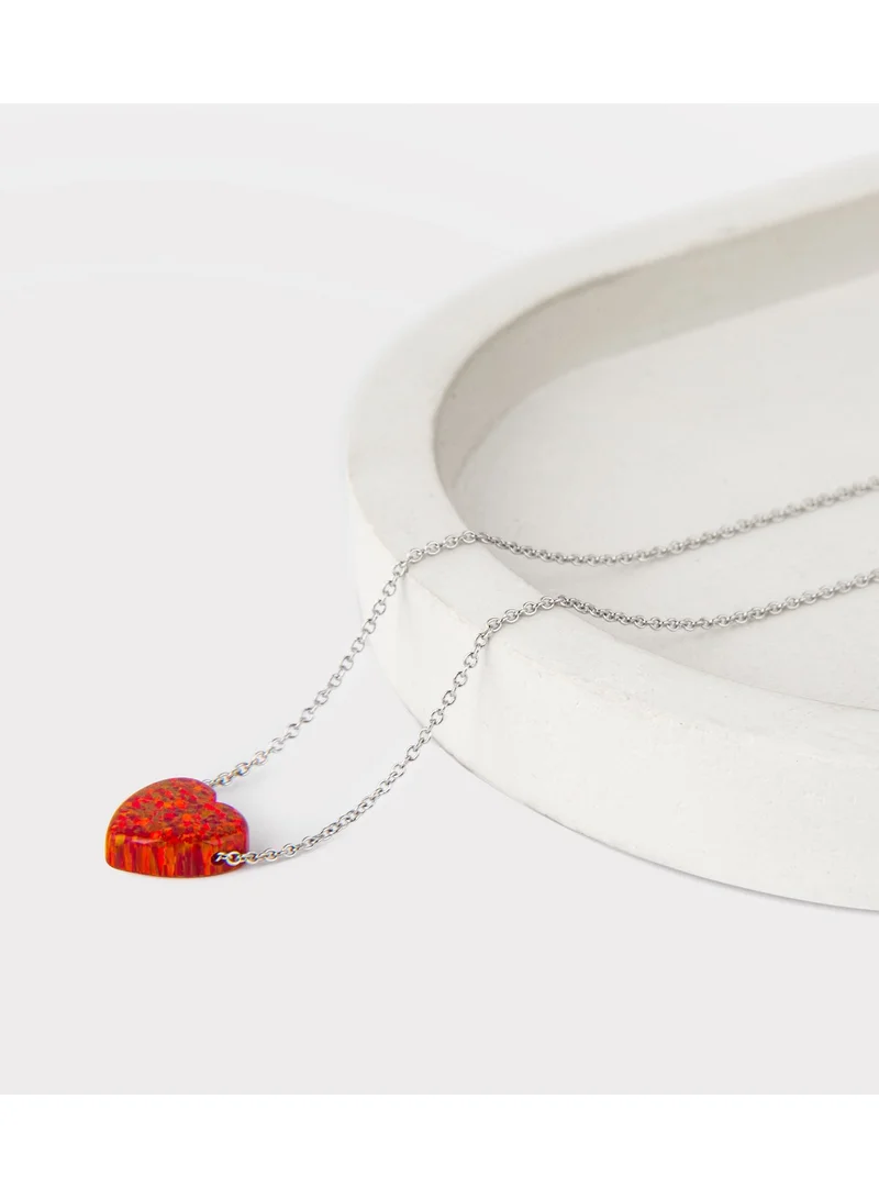 Minza  Minza ” Red Heart ” Pure 925 Sterling Silver, Opal stone, Handmade Necklace for Women, Pendant and Chain Necklace, 1.00 grams of Silver, Jewelry for Casual & Special Occasion for Women | Best Price UAE