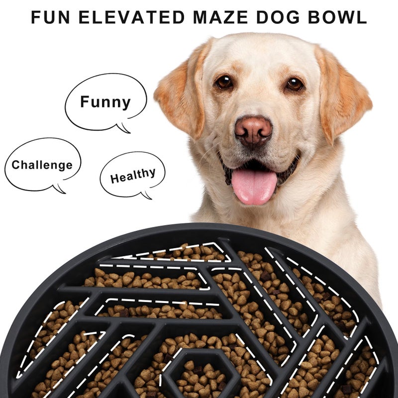 TOBYTO Slow Feeder Dog Bowls Large Medium Breed,Anti-Choking Slow Eating Dog Food Bowl,Non Slip Pet Slower Food Feeding Bowls Large Puzzle Slow Feeder Bloat Stop Maze Dog Dishes,Black - Image 3
