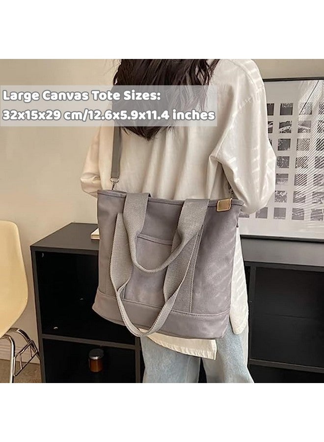 MINGRI Large Tote Bag for Women,Canvas Totes Bags with Pockets,Crossbody Purse Hobo Handbag with Zipper,Shoulder Satchel Messenger Bag with Compartments for Work,Shopping,Beach,with Long Strap,2 Sizes - Image 2
