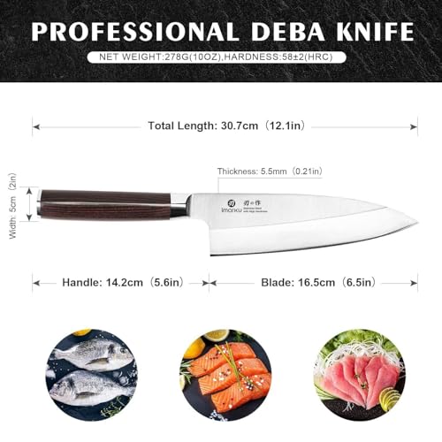imarku 7 Inch Deba Knife,Ultra Sharp Sushi Knife,Ultimate Japanese Kitchen Knife with Stainless Steel Single Bevel,Fish Fillet Knifes for Fish Cutting with Ergonomic Wood Handle, Fathers Day - Image 4