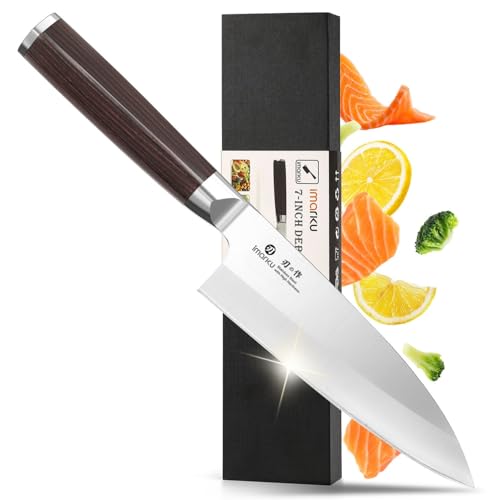 imarku 7 Inch Deba Knife,Ultra Sharp Sushi Knife,Ultimate Japanese Kitchen Knife with Stainless Steel Single Bevel,Fish Fillet Knifes for Fish Cutting with Ergonomic Wood Handle, Fathers Day - Image 1