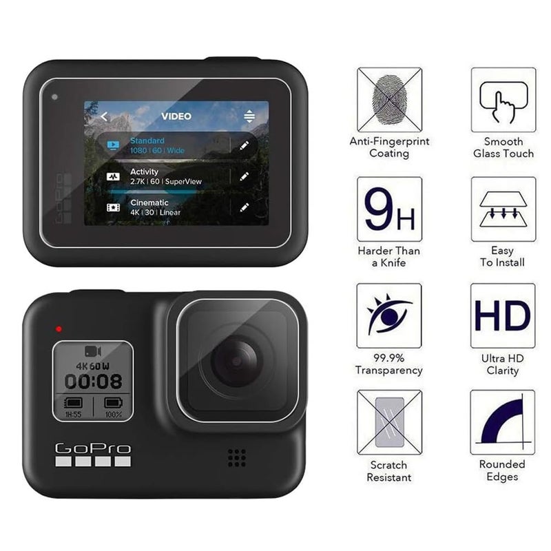 Action Pro 9H Front & Back Screen Protector Compatible with GoPro Hero 8, HD Clear, 9H Hardness Anti-Scratch, High Definition (Pack of 9) - Image 2