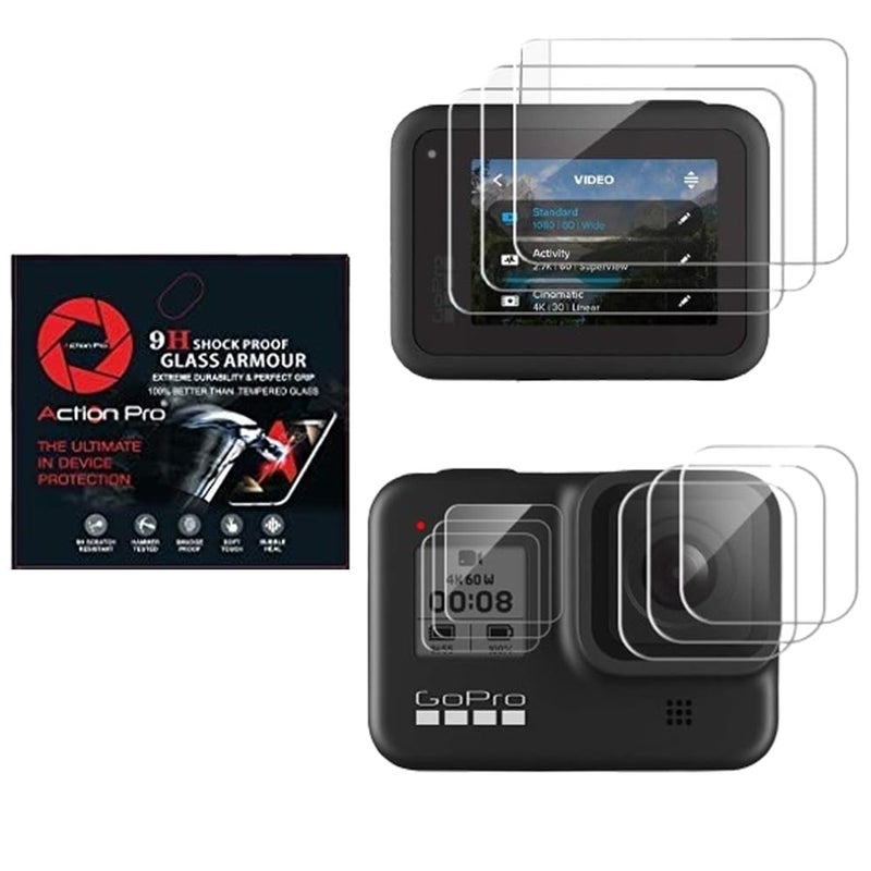 Action Pro 9H Front & Back Screen Protector Compatible with GoPro Hero 8, HD Clear, 9H Hardness Anti-Scratch, High Definition (Pack of 9) - Image 1