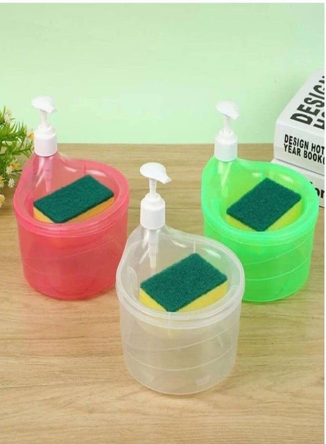 Dadhichi Zone 2 in 1 Liquid Soap Dispenser with Dish Washing Scrubber Holder Multipurpose Kitchen Sink & Bathroom Accessory Modern Cleaning Product for Home Use (Multicolor Pack of 1) - Image 2