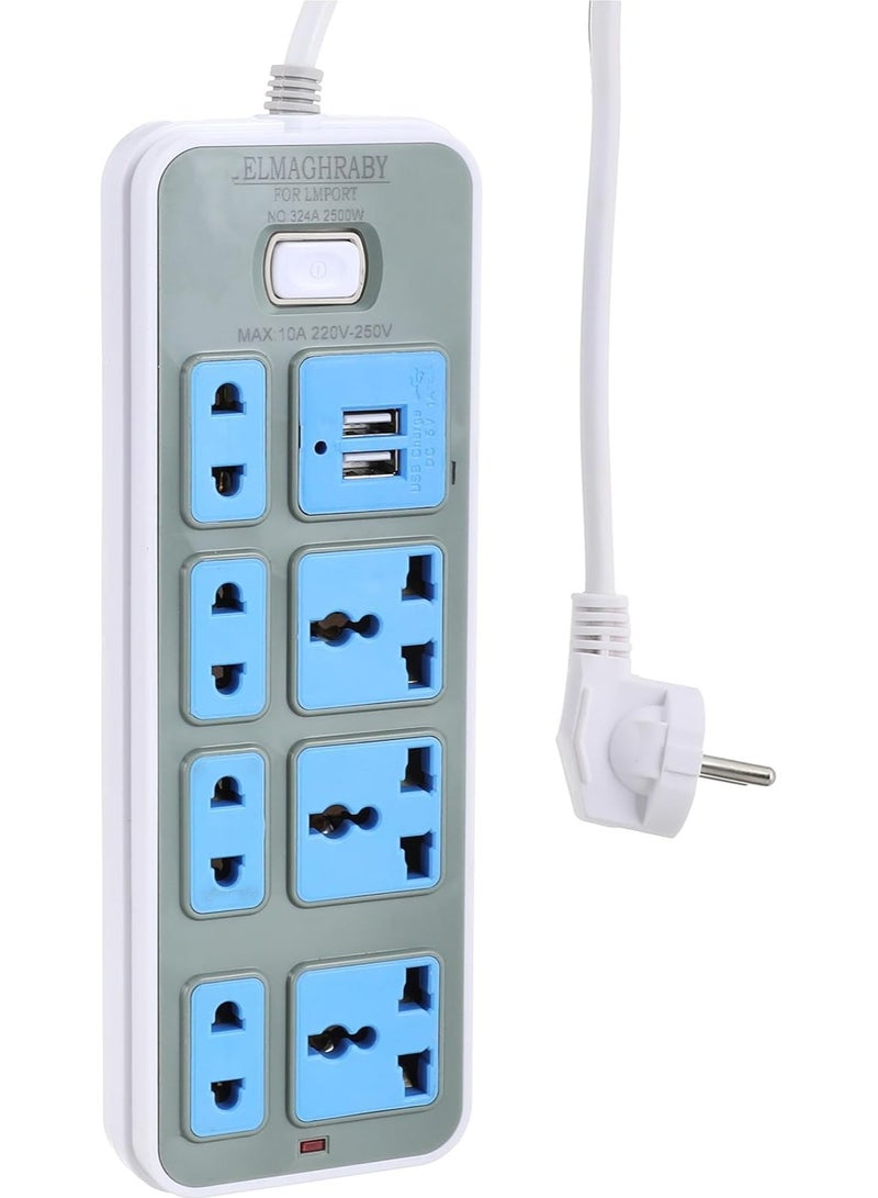 Multi-Outlet Power Strip – 8 Outlets + 2 USB Ports – 2000W 