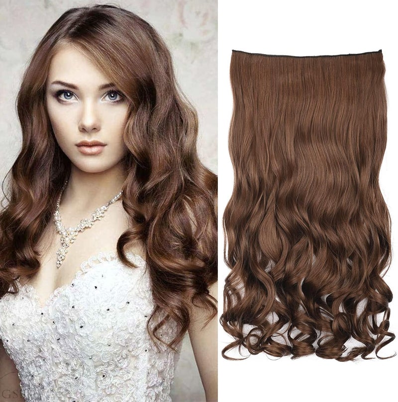 REECHO 16" 1-Pack 3/4 Full Head Curly Wavy Clips in on Synthetic Hair Extensions HE008 Hairpieces for Women 5 Clips 3.9 Oz per Piece - Medium Warm Brown - Image 1