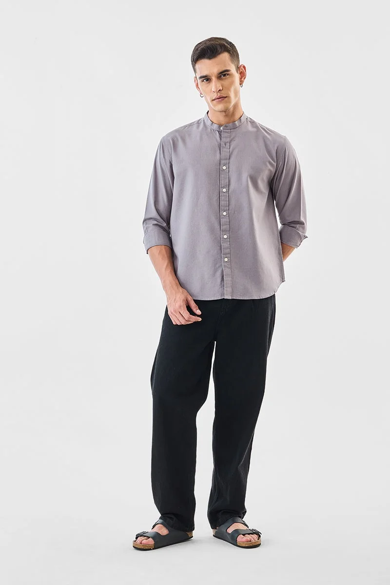 SNITCH Ash Grey Solid Long Sleeve Regular Fit Shirt