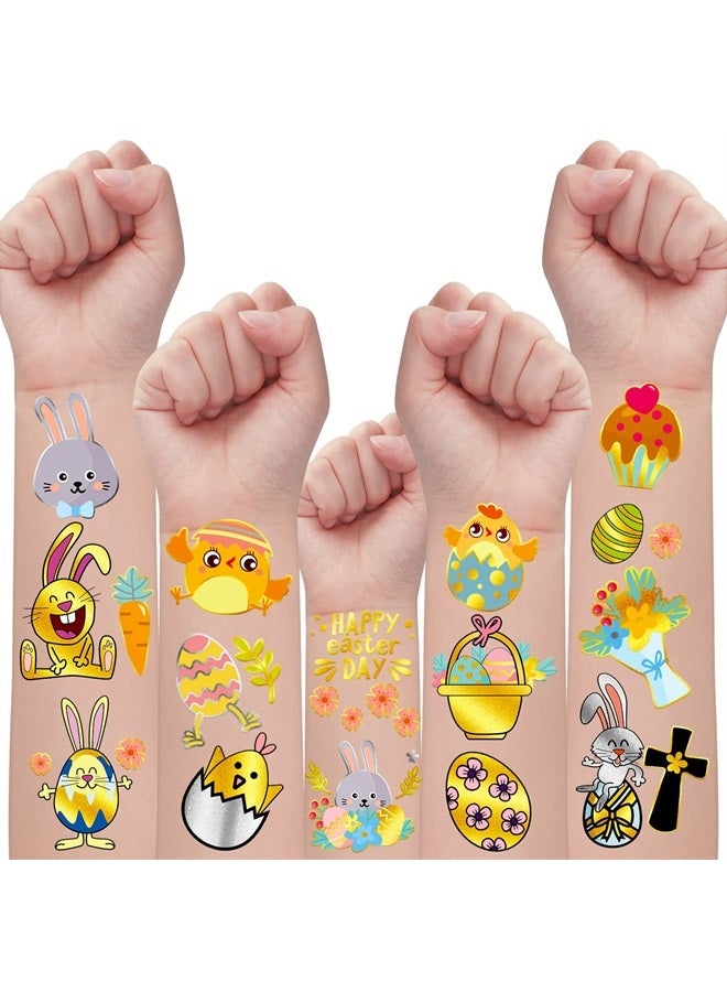 34 Metallic Glitter Styles Easter Temporary Tattoos for Kids, Easter Eggs Decorations Party Supplies Favors, Easter Gifts Tattoos Stickers for Boys and Girls (2 Sheets)