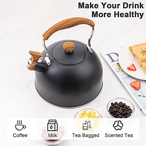 TEDSWAIT Whistling Tea Kettles with Wood Grain adjustment Nylon Handle, 2.3 Quart Capacity with Capsule Base Tea Kettle, Black - Image 2