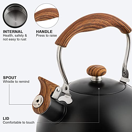 TEDSWAIT Whistling Tea Kettles with Wood Grain adjustment Nylon Handle, 2.3 Quart Capacity with Capsule Base Tea Kettle, Black - Image 3