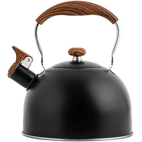 TEDSWAIT Whistling Tea Kettles with Wood Grain adjustment Nylon Handle, 2.3 Quart Capacity with Capsule Base Tea Kettle, Black - Image 1