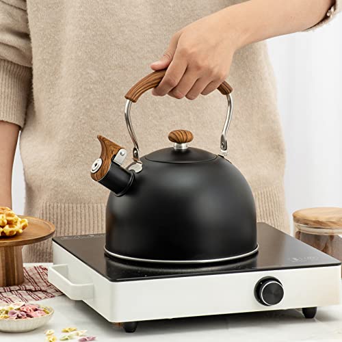 TEDSWAIT Whistling Tea Kettles with Wood Grain adjustment Nylon Handle, 2.3 Quart Capacity with Capsule Base Tea Kettle, Black - Image 5