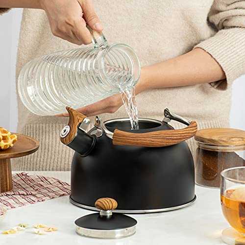 TEDSWAIT Whistling Tea Kettles with Wood Grain adjustment Nylon Handle, 2.3 Quart Capacity with Capsule Base Tea Kettle, Black - Image 4