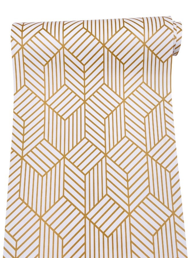 Yifasy 2 Pack Gold Geometry Drawer Liners Self-Adhesive Shelf Covering Papers Protect Furniture Countertop Surface 17.7 Inch Wide - Image 1
