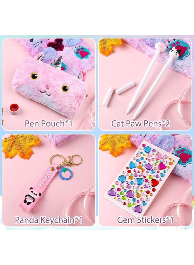 DHQH Cat Diary with Lock for Girls Halloween Gifts,Secret Journal Notebook Diary for Girls Ages 8-12,Kids Journals for Girls Christmas Gift Set,Secret Diary with Pen Pouch Panda Keychain Cat Paw Pen.  - Image 2