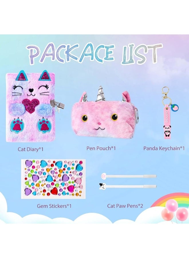 DHQH Cat Diary with Lock for Girls Halloween Gifts,Secret Journal Notebook Diary for Girls Ages 8-12,Kids Journals for Girls Christmas Gift Set,Secret Diary with Pen Pouch Panda Keychain Cat Paw Pen.  - Image 3