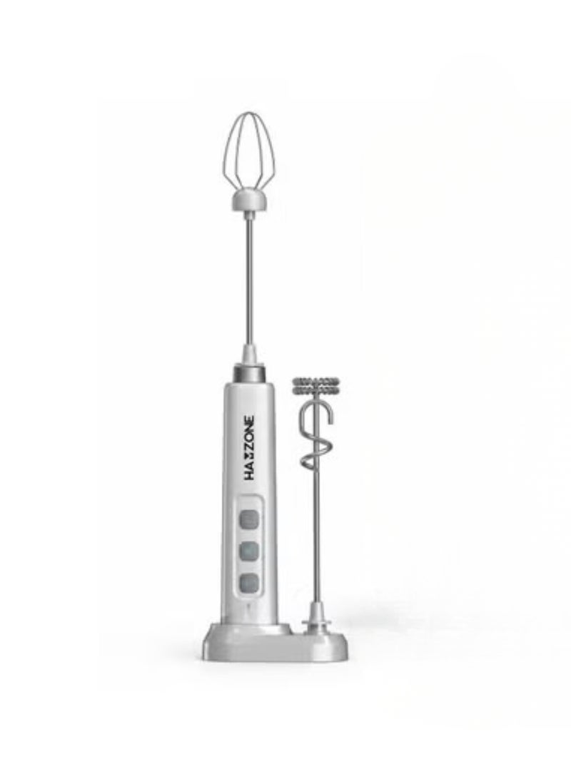 Hamzone Rechargeable Handheld Milk Frother with Detachable Stainless Steel Whisk & Stand, USB Electric Foam Maker for Coffee, Latte, Cappuccino, Matcha & Hot Chocolate, Grey - Image 1