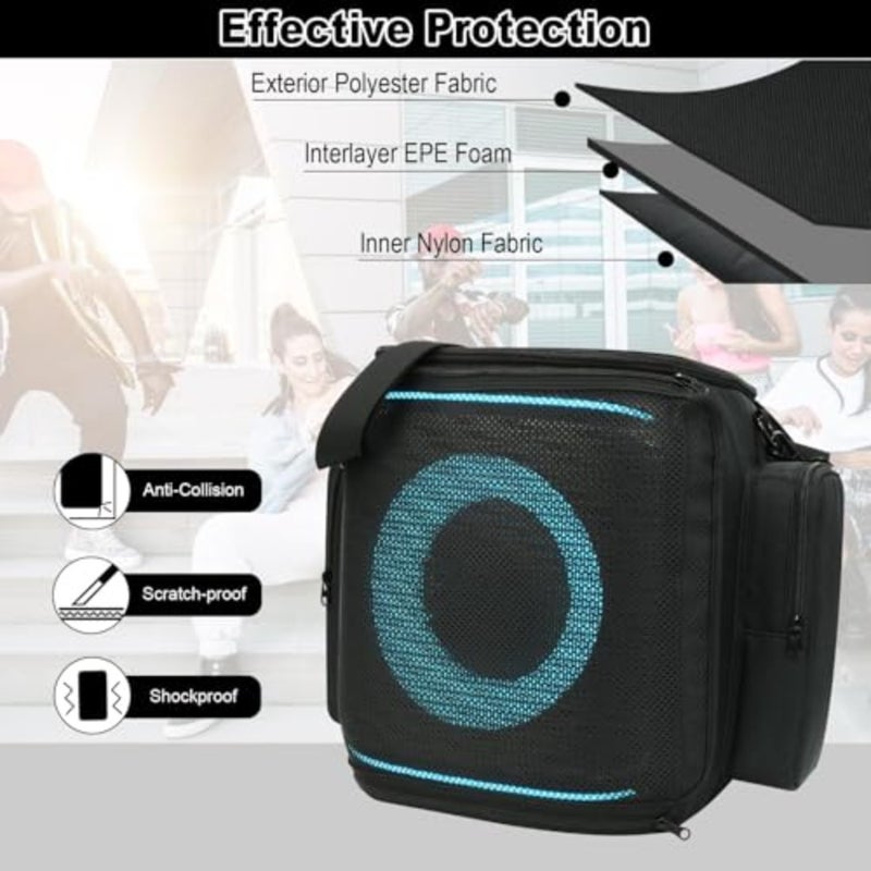 Protective Carrying Case for JBL PartyBox Encore 2, Mesh Front with Top Back Access - Shoulder Strap Side Pockets for Microphones, Cables - Image 5