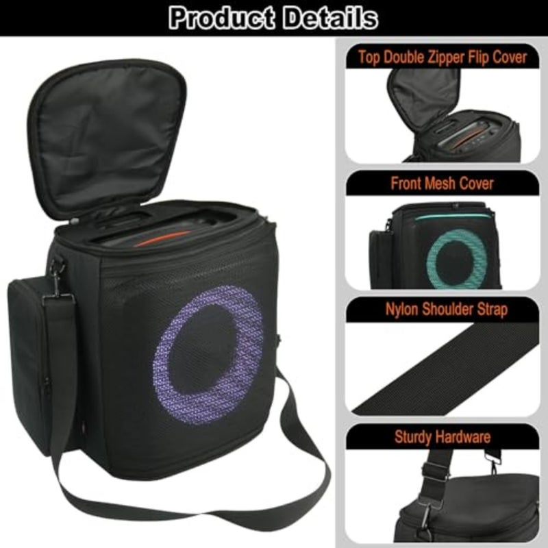 Protective Carrying Case for JBL PartyBox Encore 2, Mesh Front with Top Back Access - Shoulder Strap Side Pockets for Microphones, Cables - Image 3