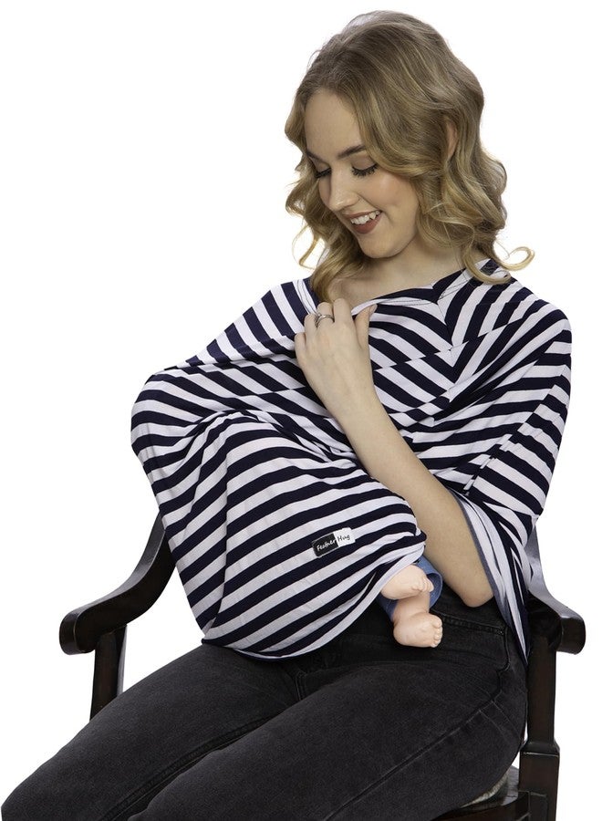 Feather Hug® 360° Premium Nursing Cover for Breastfeeding - Feeding Apron for mom, Stretchy Feeding Cover for Mother, Real Breathable Breast Feeding Cover (Big Blue and White) - Image 1