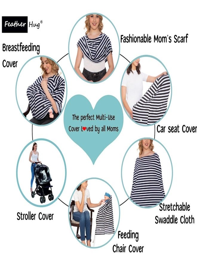 Feather Hug® 360° Premium Nursing Cover for Breastfeeding - Feeding Apron for mom, Stretchy Feeding Cover for Mother, Real Breathable Breast Feeding Cover (Big Blue and White) - Image 2