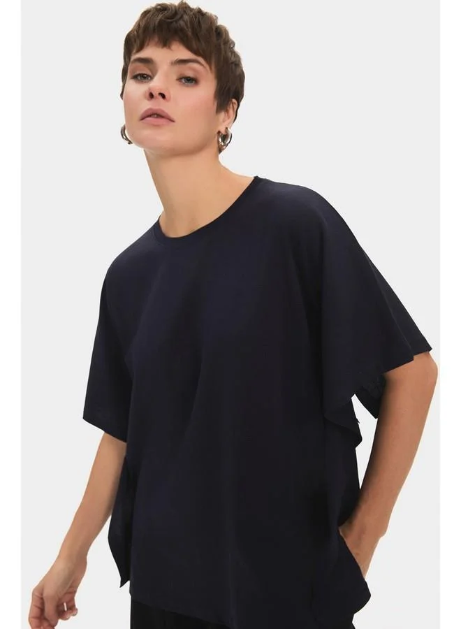 JUNE June Women 100% Cotton Oversize/loose Fit Crew Neck Flowy Tshirt Navy