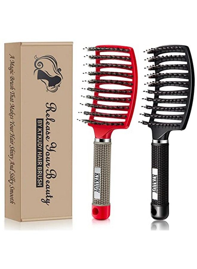 KTKUDY Detangling Brush Boar Bristles Set Hair Brush Curved And Vented Speed Dry Detangler Brush For Women Men Kids Wet And Dry Hair (Red&Black) - Image 1