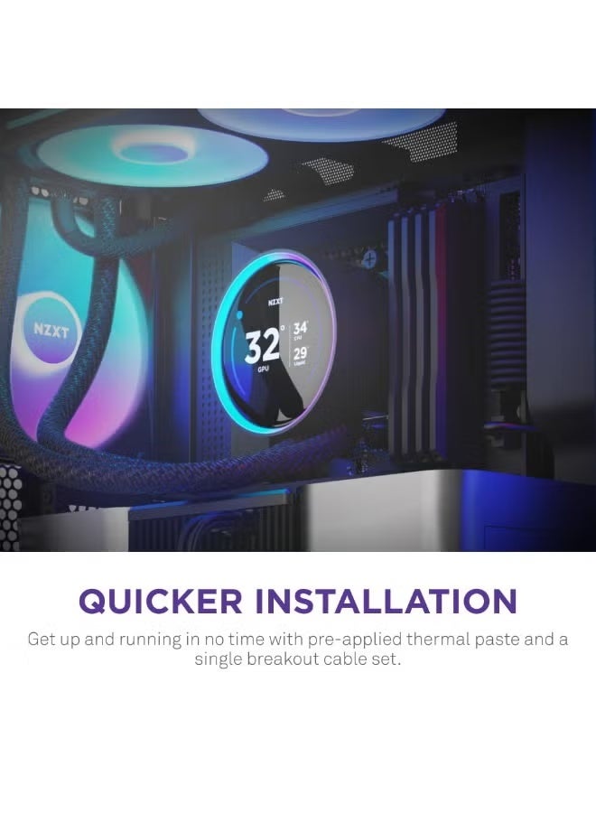 NZXT Kraken Elite 280 RGB 280mm AIO Liquid CPU Cooler, 2.72" IPS LCD Display, 2x 140mm RGB Fans, Asetek 7th Gen Pump, LGA 1700/1200/115x, AM5/AM4, 400mm Sleeved Tubing, CAM Software, Black | RL-KR28E-B2 - Image 4