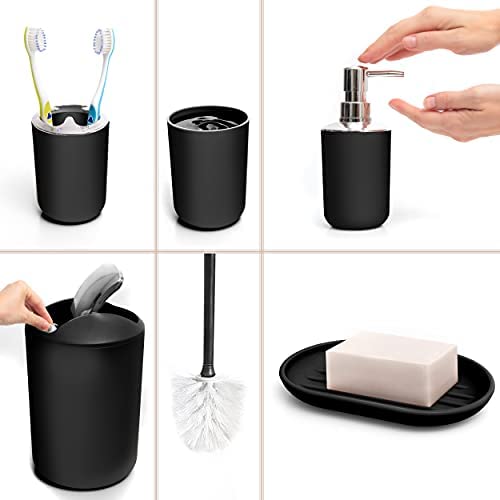 Moss & Stone Moss Stone 6 pcs Bathroom Accessories Set Includes Soap Dispenser Toothbrush Holder Toothbrush Cup Soap Dish A Complete Decor Black Set - Image 2