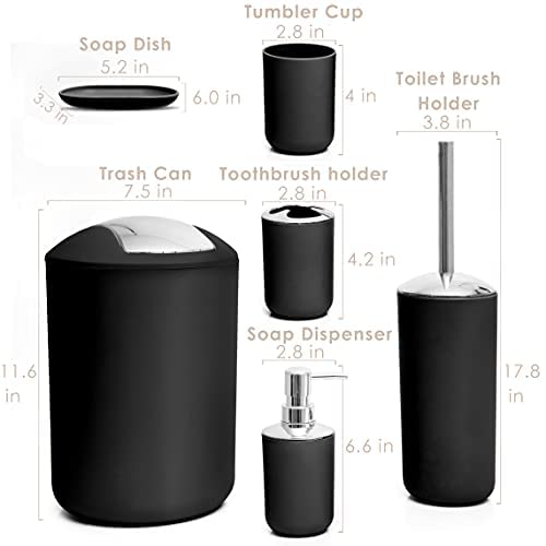 Moss & Stone Moss Stone 6 pcs Bathroom Accessories Set Includes Soap Dispenser Toothbrush Holder Toothbrush Cup Soap Dish A Complete Decor Black Set - Image 4