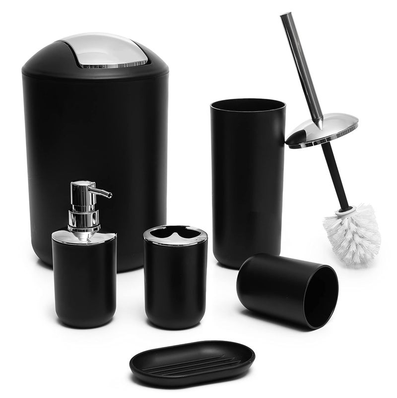 Moss & Stone Moss Stone 6 pcs Bathroom Accessories Set Includes Soap Dispenser Toothbrush Holder Toothbrush Cup Soap Dish A Complete Decor Black Set - Image 1